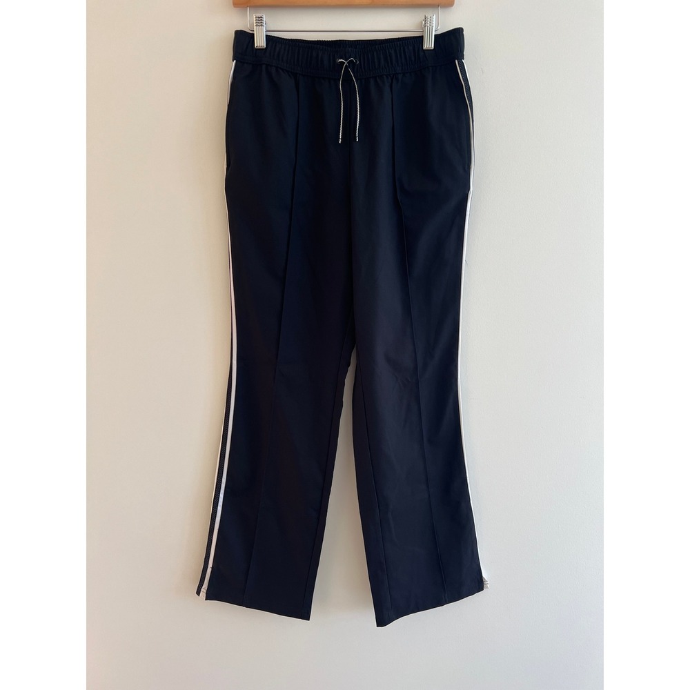 Black Side Stripe Track Pants M Y2K Gorpcore Athleisure Drawstring Straight Leg